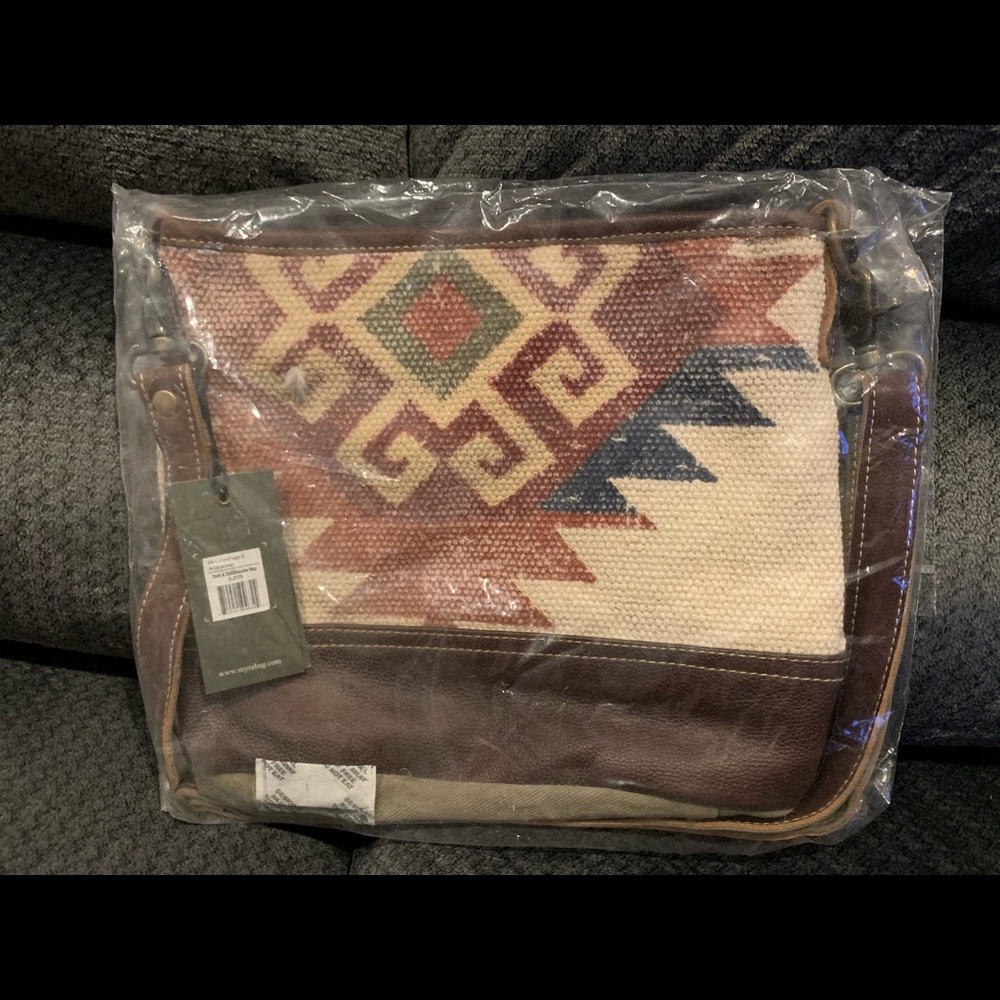 Myra Bag Brown Leather & Southwestern Pattern Shoulder Bag